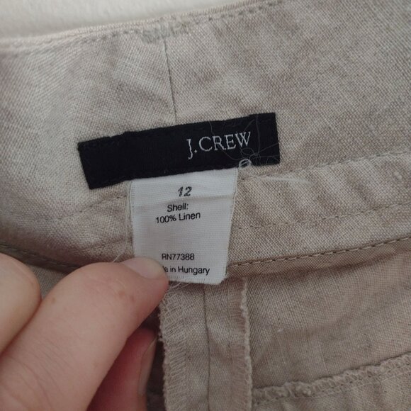 J. Crew Wide Leg Flax Linen Pants 12 Y2K Tan Cuffed Lagenlook Pant - Picture 2 of 8